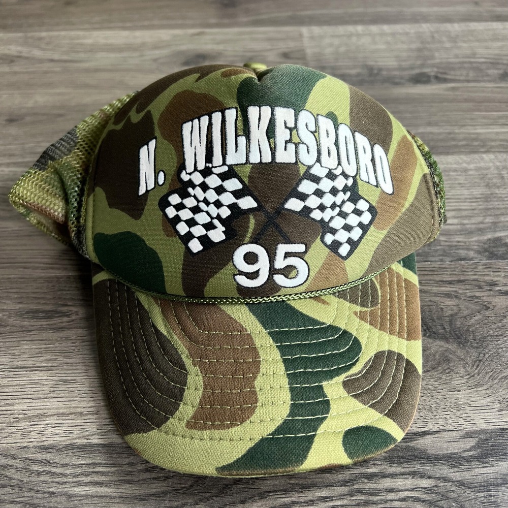 VTG North Wilkesboro Speedway Cap Hat Camo Checkered Flag 1995 90s Racing Nascar